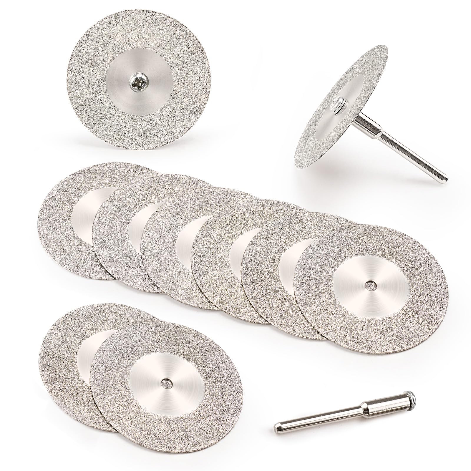 SI FANG 10Pcs 40mm Diamond Saw Cutting Disc Blades With 2Pcs Mandrel 3mm Shank Stone Blade For Rotary Tool Cutting Polishing Glass Tiles Marble Plastic Jade