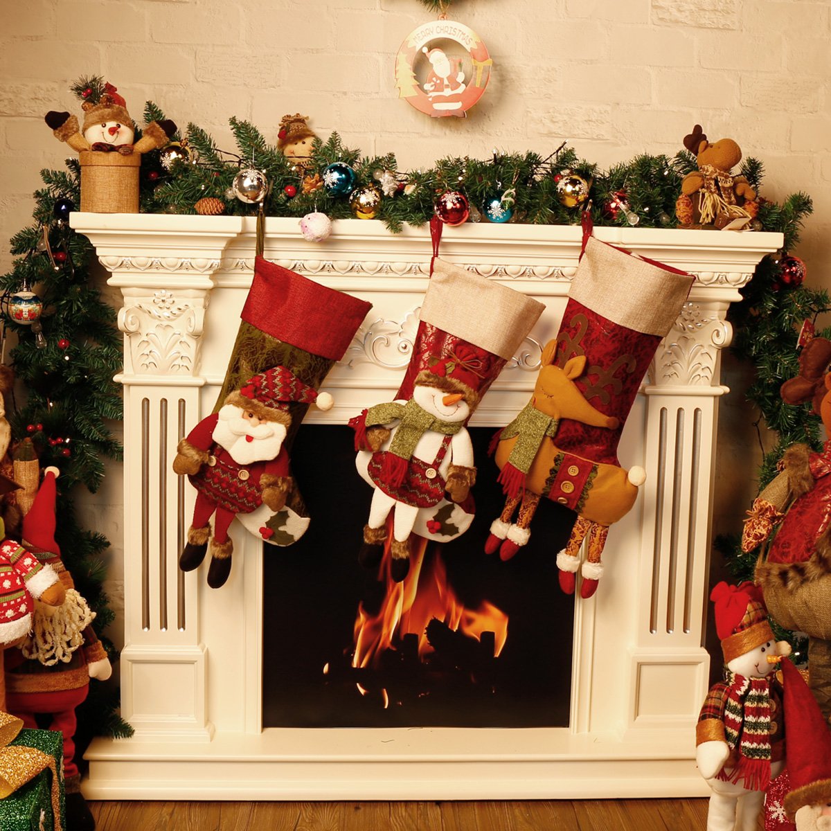 Christmas Stocking Sock, TORUBIA Tree hanging sock Christmas Larger Sock Candy bags With Lovely Santa Reindeer Snowman Decoration 8.6×21.2 Inch Perfect for Christmas stocking (Santa Claus)