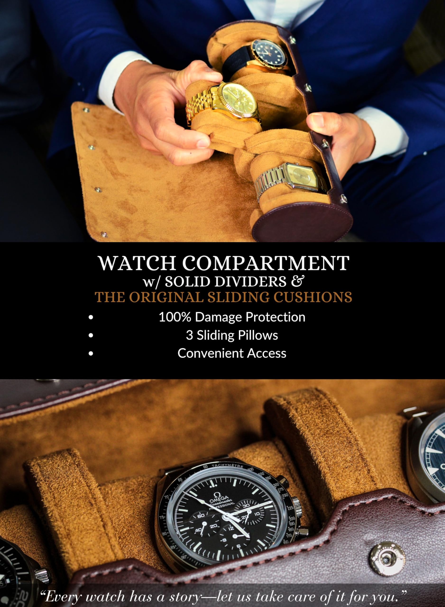 M Mirage Luxury Travel Watch Travel Case for Men Watch Roll for Travel Organizer and Display Watch Case - Swiss Espresso Vegan Leather Watch Case