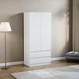 Vida Designs Denver White 2 Door Wardrobe with Drawers - Modern Furniture view 9