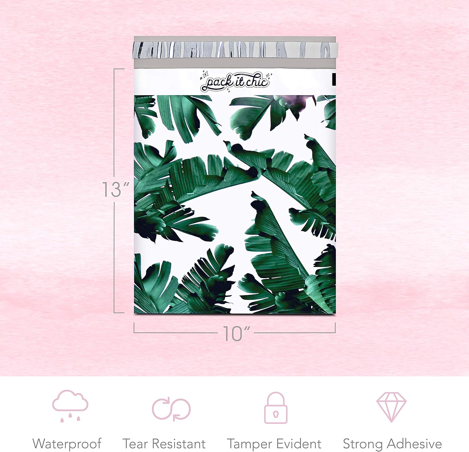 Pack It Chic - 10X13 (100 Pack) Tropical Leaves Poly Mailer Envelope Plastic Custom Mailing & Shipping Bags - Self Seal (More Designs Available) : Office Products
