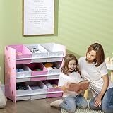 ZONEKIZ Kids Storage Unit Toy Box Organiser Bookshelf Pink Nine Baskets view 8