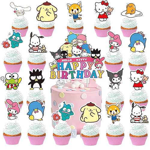 25PCS Kuromi And Melody Cake Toppers Cupcake Toppers Cake Decorations