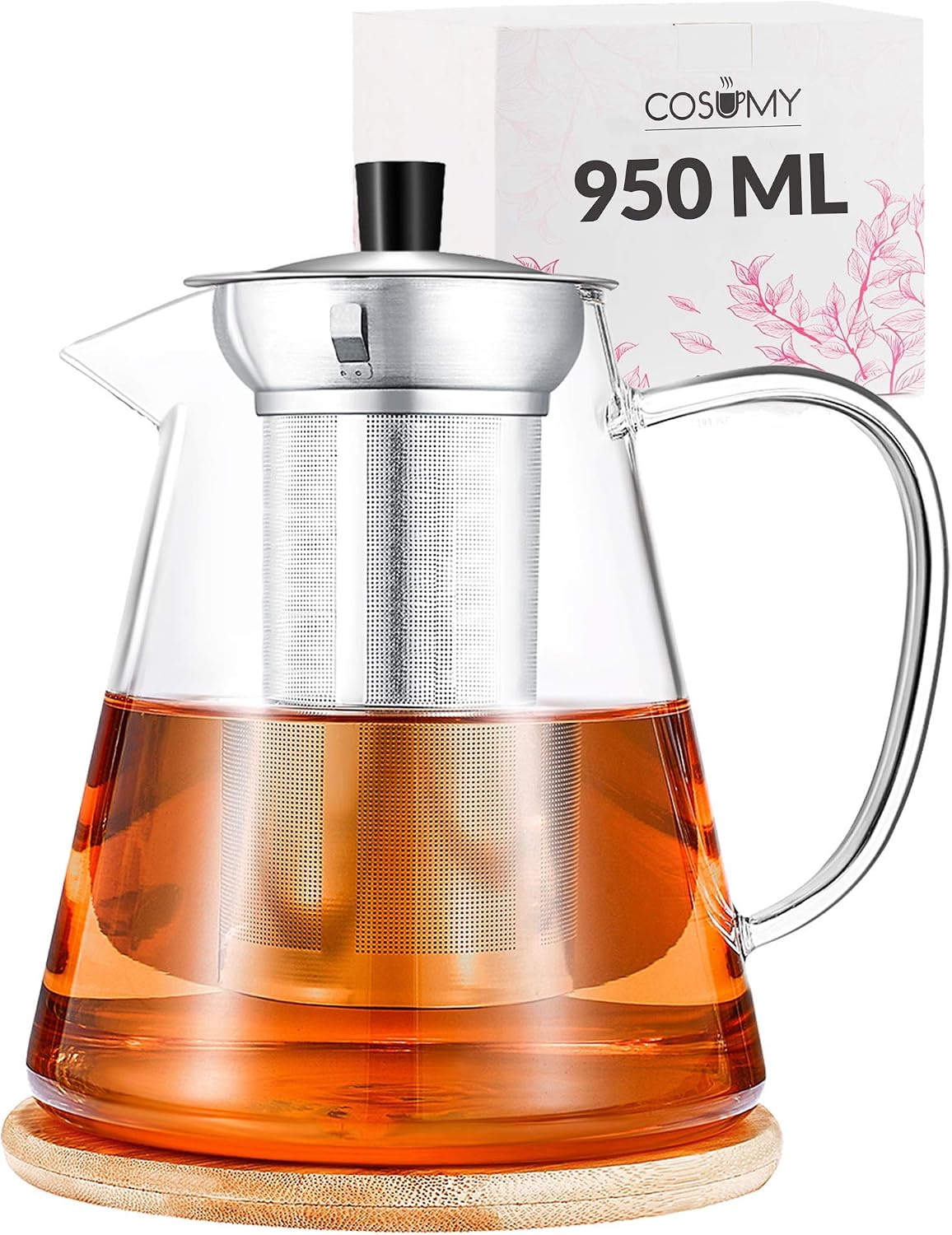 Théière En Verre Borosilicate 1,5L Avec Infuseur Amovible - Résistante à La Chaleur 100°C