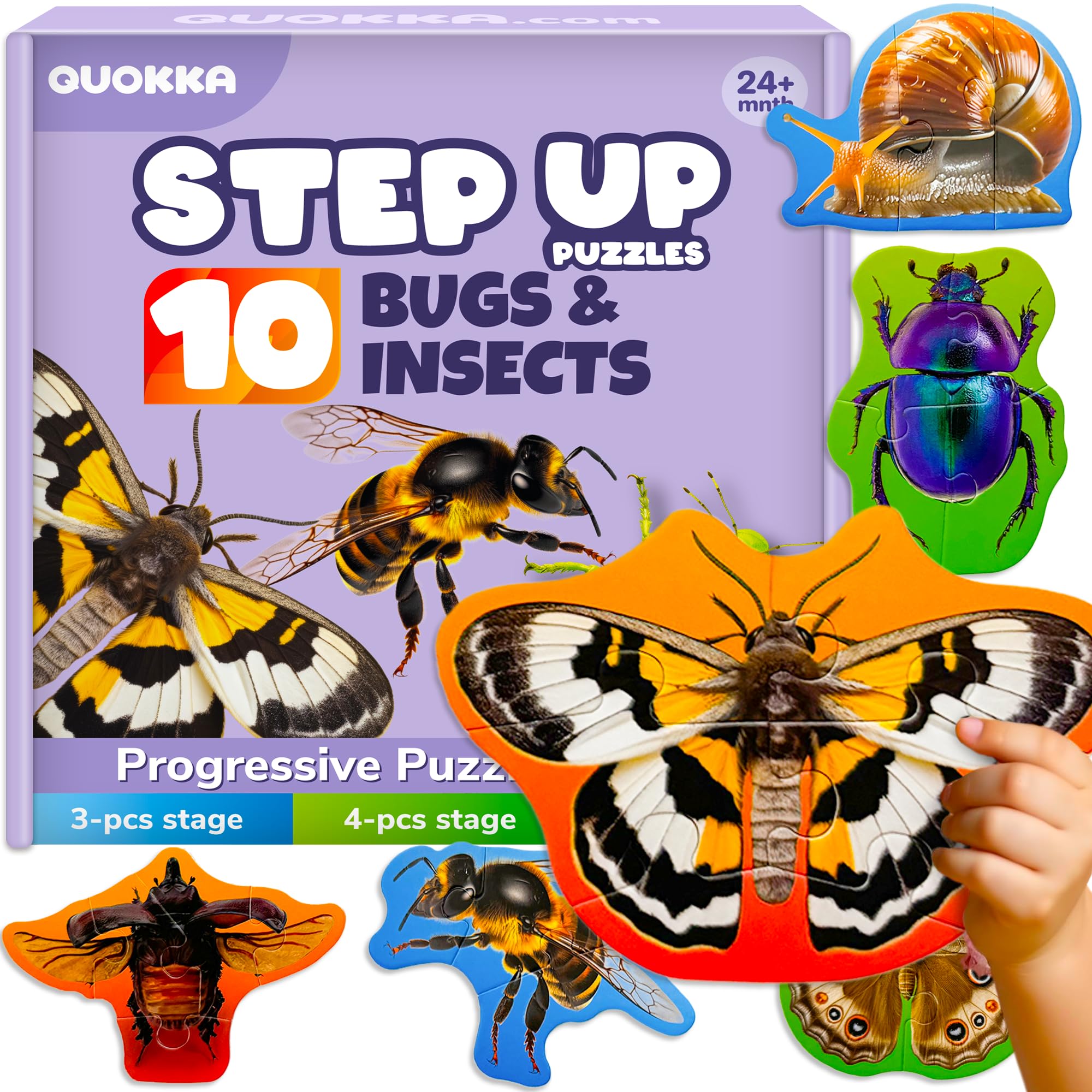 QUOKKA Puzzles For 2 3 Year Olds - Floor Toddler Puzzles Age 3-5 - Educational Jigsaw Toys 2-3 yo - 8 Realistic Bugs Shapes - Large Pieces Games for Children - Gift For Kids โ image 1