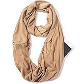 elzama Infinity Loop Solid Color Scarf With Hidden Zipper Pocket For Women - Lightweight Travel Neck Wrap