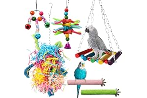 Bird Toys Swing Hanging Standing Chewing Toy, PietyPet 6 pcs Bird Parakeet Toys Cage Accessories for Parakeets, Cockatiel, Parrot