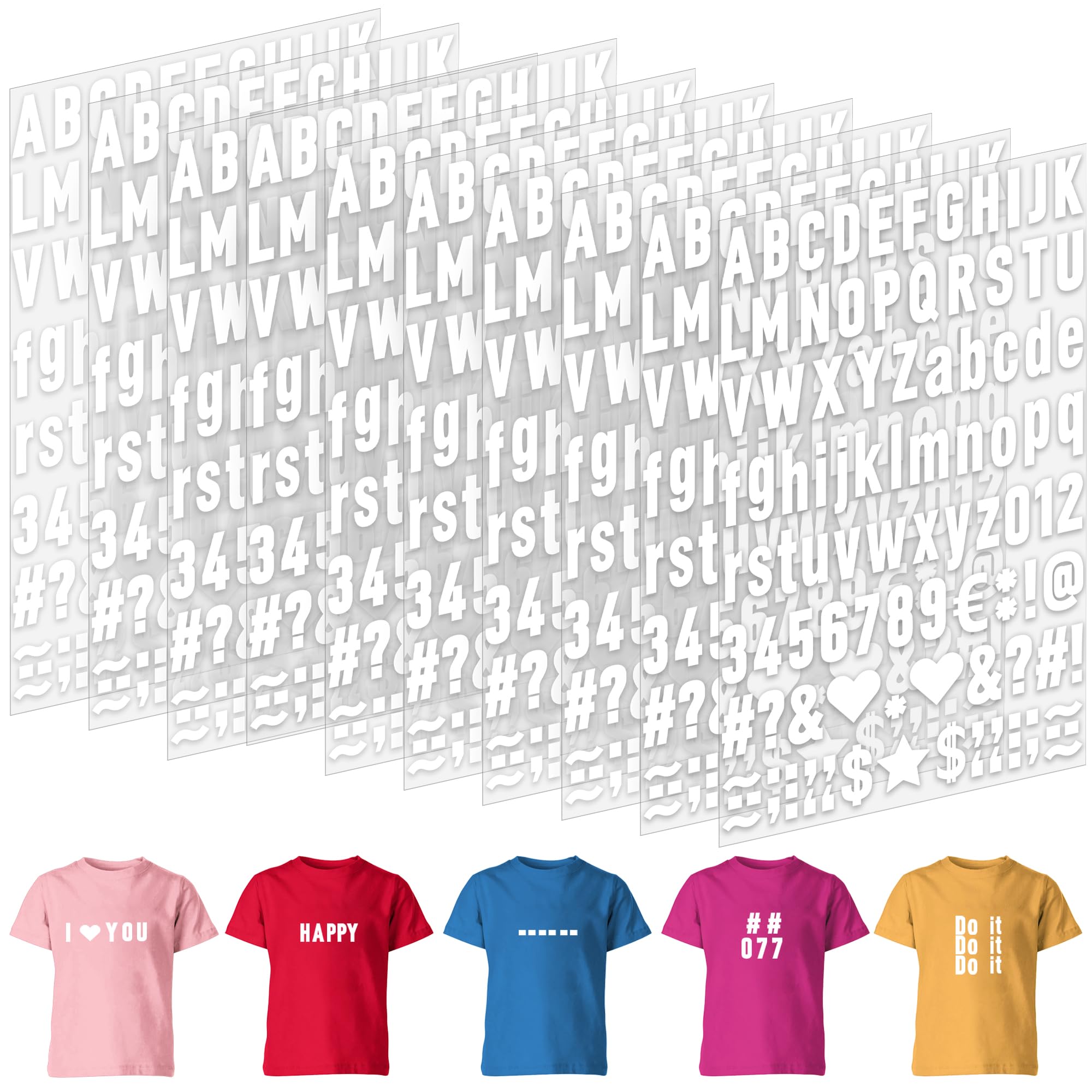 Photo 1 of 1070Pcs Iron on Letters 10 Sheets 1 Inch Iron on Letters and Numbers for Clothing Small Vinyl Letters A-Z Heat Transfer Letters 0-9 Heat Press Alphabet Stickers for T-Shirt Fabric DIY Craft (White)
