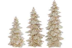 Raz Set of 3 Champagne Gold Glittered Christmas Trees- 6.5 inches to 9.5 inches Tall