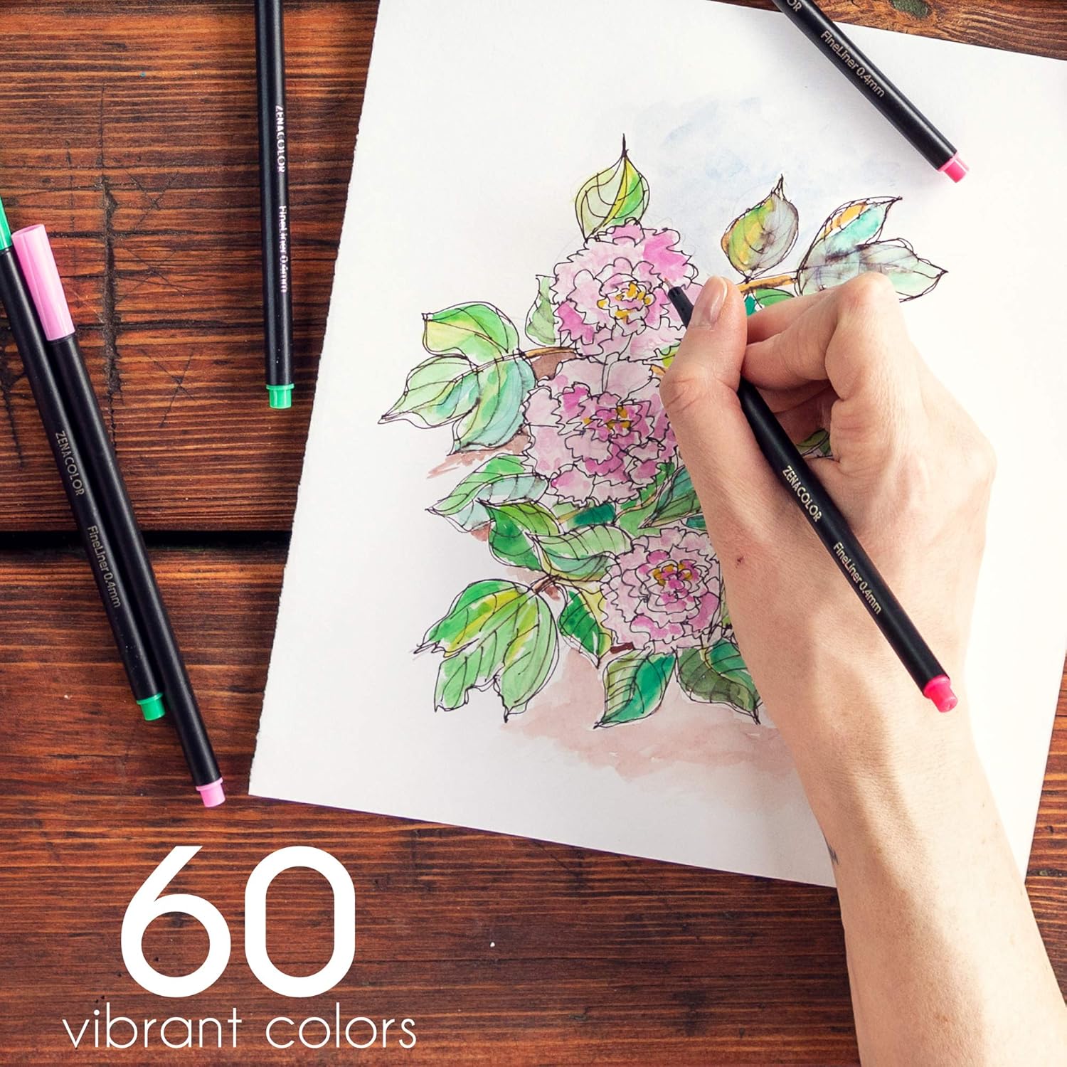 60 Fine Tip Pens, Colored Fine Tip Markers - 60 Unique, 0.4 mm, Fine Point Pens for Diaries, Adult Coloring Books - Felt Tip Pens, Art Supplies Colored Pens for Drawings, Journaling : Office Products