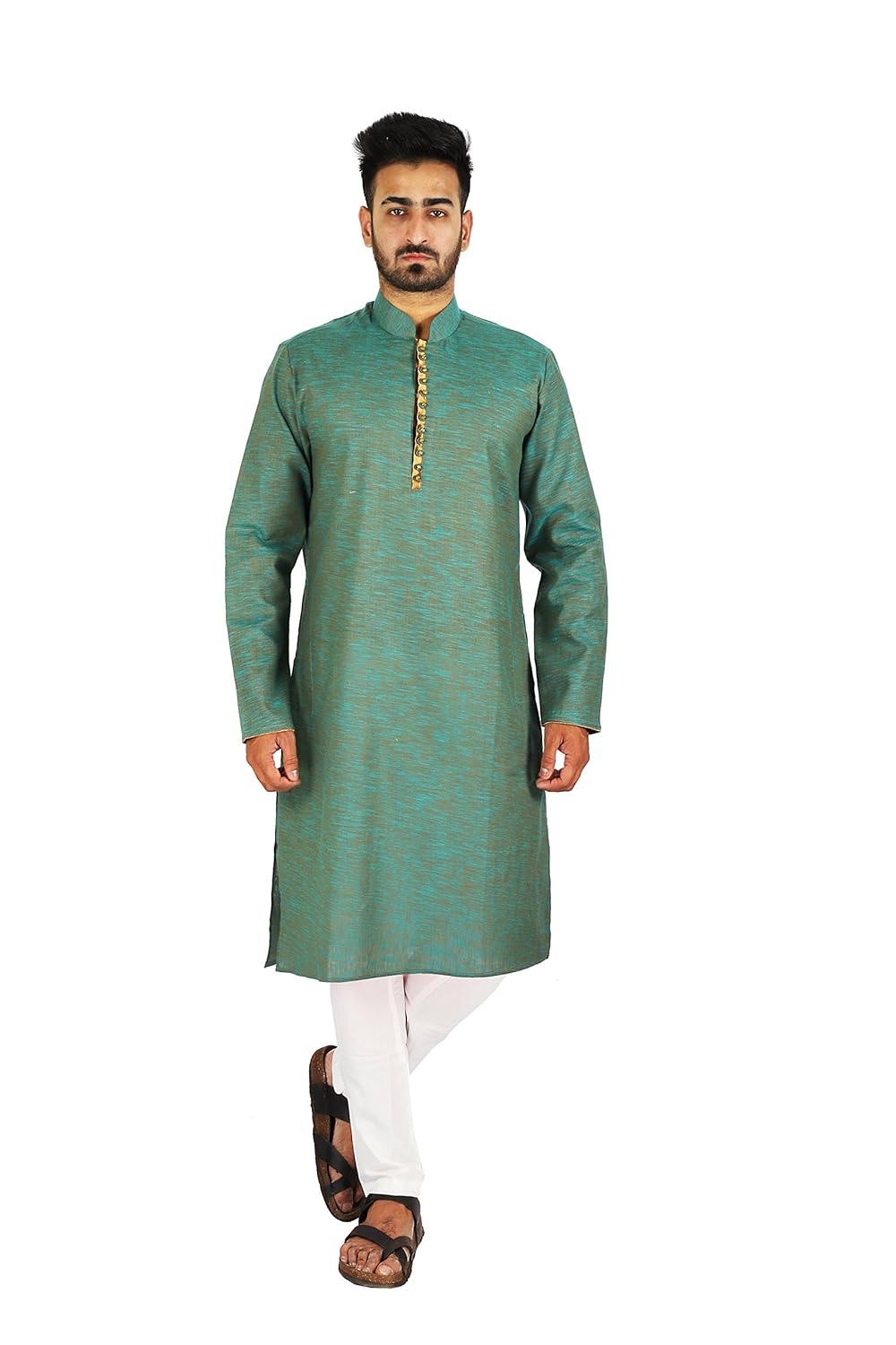 thaath men's ethnic two-toned green kurta & pyjama set