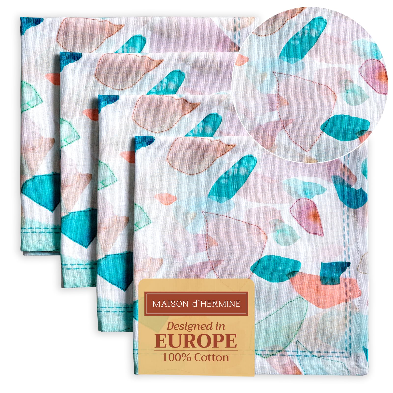 Maison d' Hermine Cloth Napkins Set of 4 100% Cotton Everyday Reusable Square Napkins Cloth Washable Dinner Party Wedding Restaurant Gifts for Mothers Day (Summer Picnic, 45 CM x 45 CM)