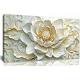 SSNEEKNDG White Floral Wall Art for Living Room Gold Flower Picture Large Botanical Artwork for Bedroom Office Canvas Prints Ready to Hang 20"x40"