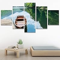 SIGNWIN 5 Panel Canvas Wall Art Modern Art Farmhouse/Country Lake Multicolor Nature Photography Relax/Calm for Home Decorations Ready to Hang - 60