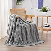 Linecooo Grey Fleece Throw Blanket 50”×60” for Couch Sofa Bed,Super Soft Cozy Plush Microfiber Flannel Blanket with Stripes Design Lightweight for Adults,Woman,Girls