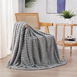 Linecooo Grey Fleece Throw Blanket 60”×80” for