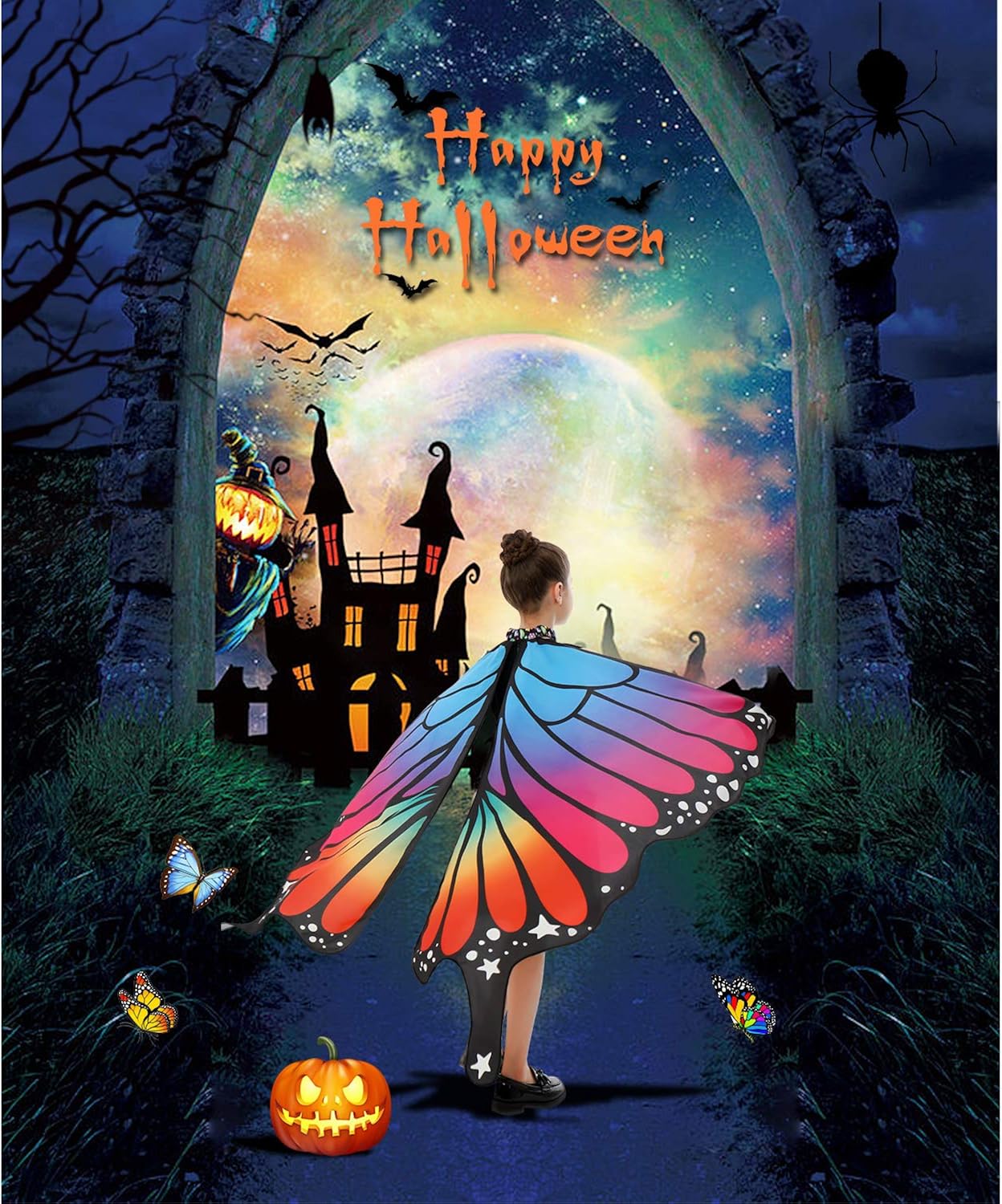 Butterfly Wings for Girls Kids Halloween Costume Fairy Shawl Festival Rave Dress: Clothing