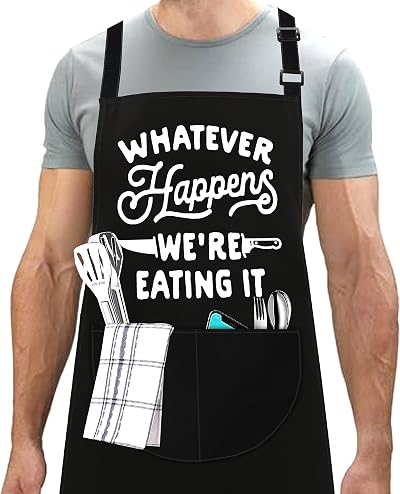 LINEN CLOSET BBQ Apron for Men Funny Grilling Apron with 2 Pockets, Polycotton