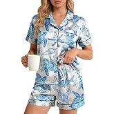 BiueLetter Womens Satin Silk Pajamas Set Soft Loungewear Pjs 2 Piece Button Down Short Sleeve Notch Collar Sleepwear