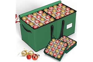 Keten Christmas Ornament Storage Boxes with 8 Individual Trays, Fits 128 Holiday Ornaments 3-Inch, Christmas Ball Accessories Container with 48 Dividers, Dual Zippered Closure, 600D Oxford (Green)