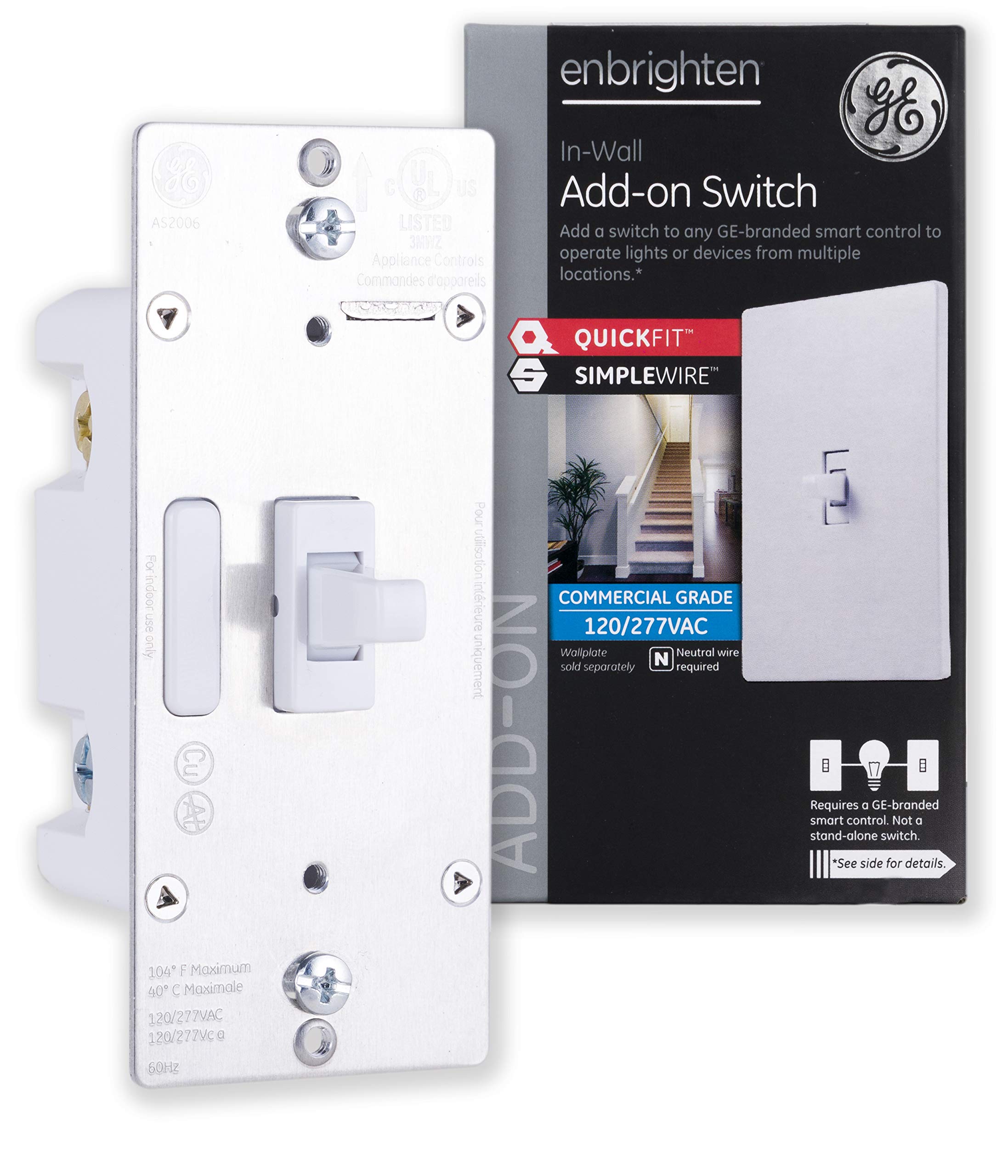 Photo 1 of Enbrighten White Add-On Switch, QuickFit & SimpleWire, Smart Light Control, Z-Wave/Zigbee Smart Light Switch, Works with Alexa, Google Assistant, Not A Stand Alone Switch, Smart Home Devices, 46200