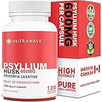 Nutrawave PREMIUM Psyllium Husk Powder – 600mg Psyllium Husk Capsules, Fibre Supplements for Constipation Relief for Adults a