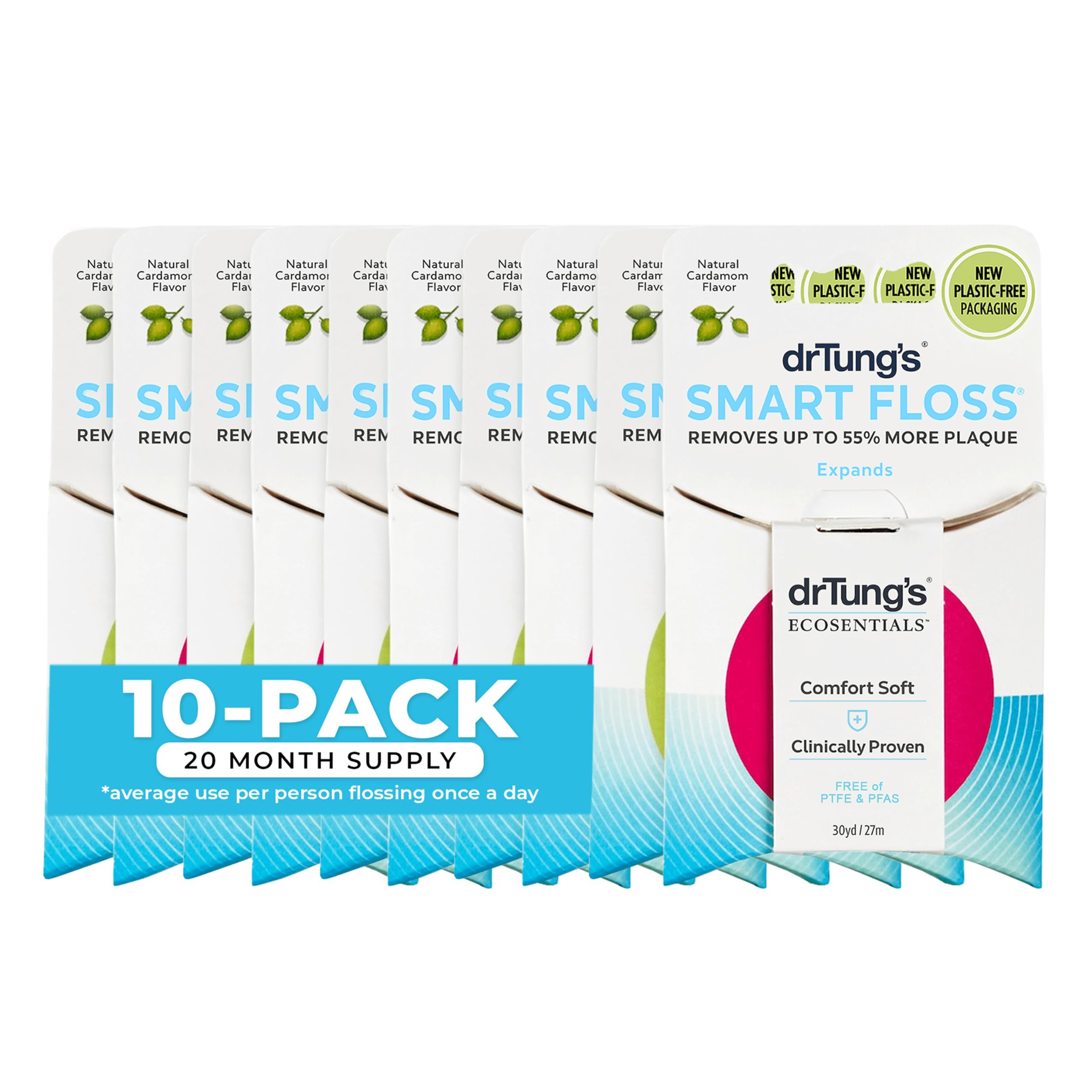 Dr. Tung's Smart Floss, 30 yds, Natural Cardamom Flavor 1 ea Colors May Vary (Pack of 10)