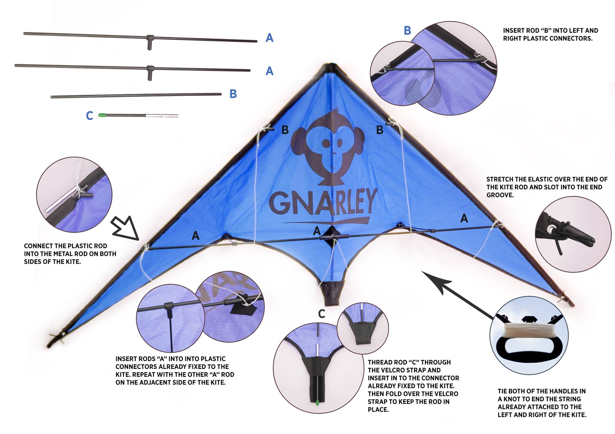 Gnarley Blue Sport Stunt Fun Dual Line Kites Are Great for Begininners