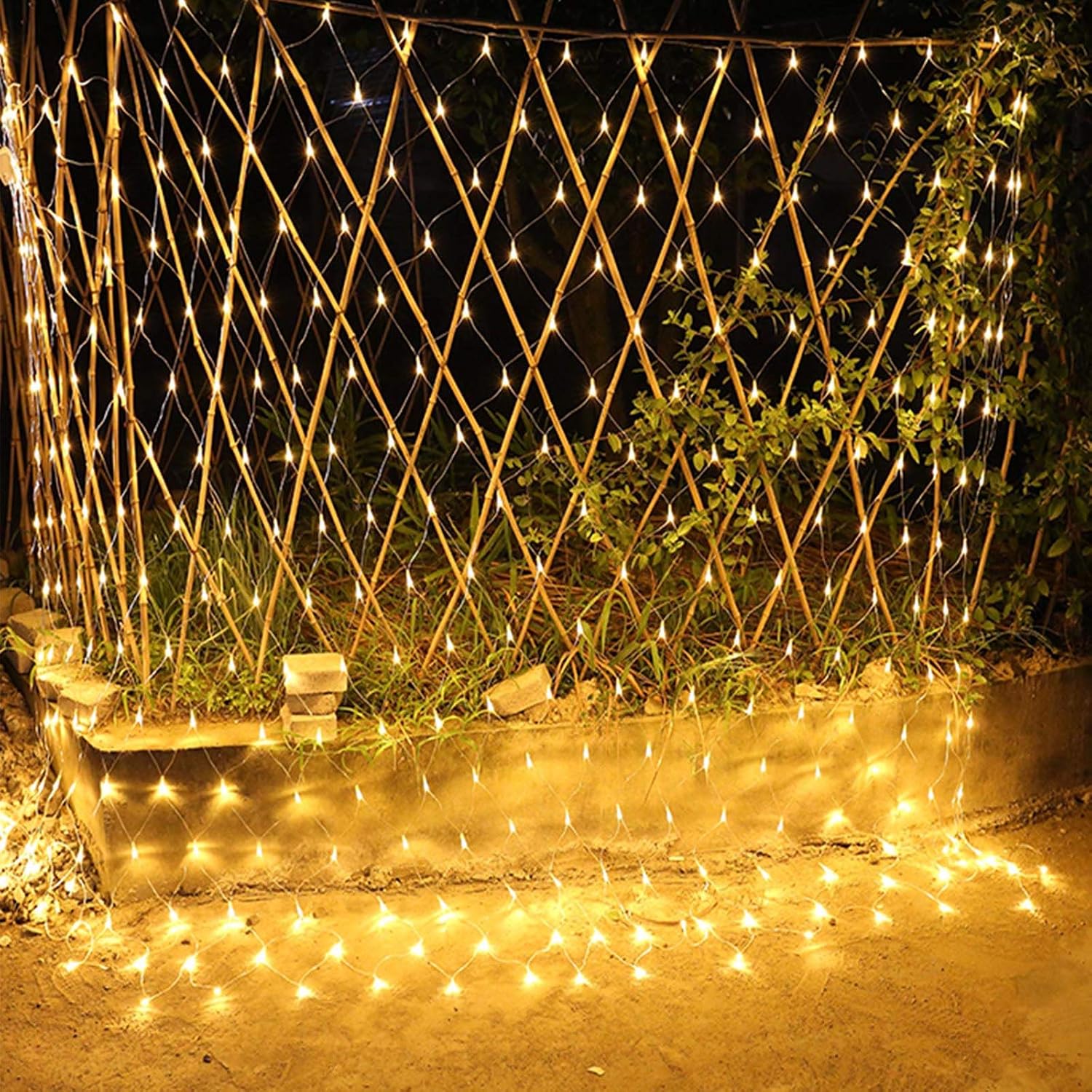 Abkshine Outdoor Garden Net Lights, 300LED 4m x 2m Warm White Mesh Fairy Lights, Mains Powered Christmas Window Lights w/Remote Timer for Garden Back Front Yard Bushes Tree Decorations - Image 4