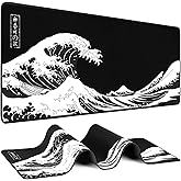Mouse Pad Gaming - Desk Mat for Keyboard and Mouse - Kanagawa Large Mouse Pad for Desk, Japanese Sea Wave Mousepad (31.5 x 11.8inch) with Non-Slip Base, Desks Pad Mat for Game, Office and Home