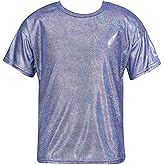 DRHOM Kids Boys Girls Metallic Shiny T-Shirt Jazz Hip Hop Dance Tops Short Sleeves Loose T-Shirt for Performance Costume