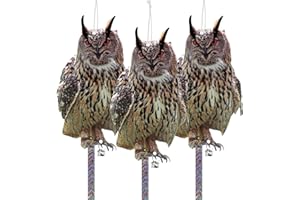Kungfu Mall Owl Bird Deterrent, 3-Pack Reflective Hanging Decoration for Garden Patio, Effective Plastic Owl to Scare Birds Away for Windows & Trees