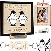 Valentines Day Couple Gifts for Him Her, You Are My Penguin Frame with Puzzle Keychains, Car Picture Holder, Photo Ornament, Fridge Magnet, Wedding Birthday Gifts for Boyfriend Girlfriend HU-FR28-B