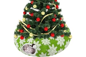 MEWTOGO Cat Tunnel Christmas Tree Skirt for 5-7.5ft Trees - Prevent Christmas Tree Falling, Snowflake Patterns Warm Soft Cat Tube Bed with Anti-Slip Mat