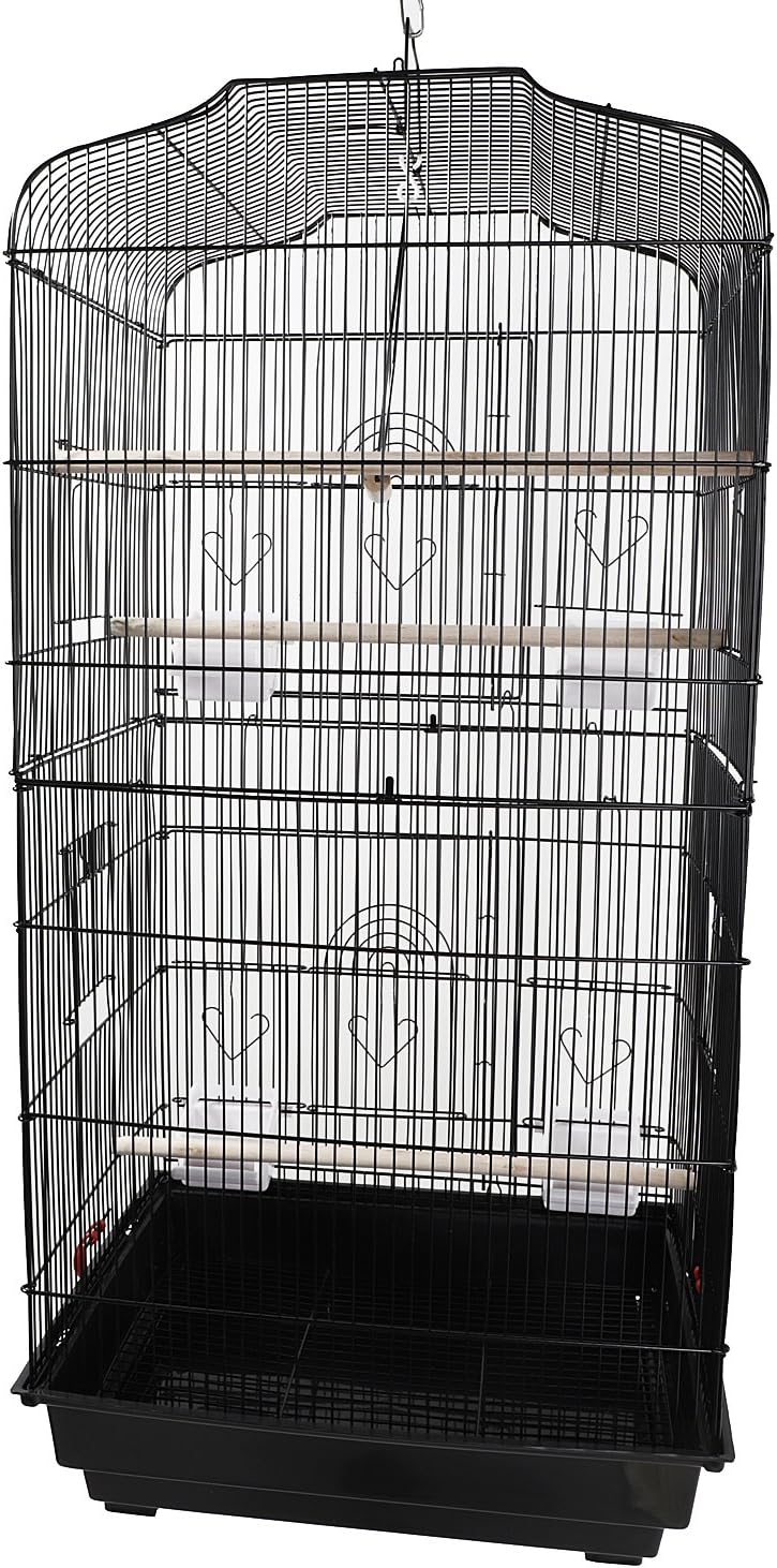 Boniuiu 37" Bird Parrot Cage Canary Parakeet Cockatiel LoveBird Finch Bird Cage with Wood Perches & Food Cups Black