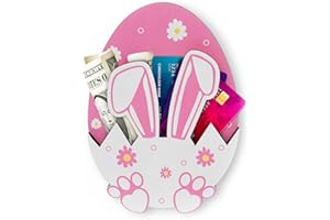 KATINAT Easter Bunny Money Holder for Cash, Cash Holder for Basket Stuffers, Egg Wooden Table Decor, Easter Gifts for Toddlers Kids, Basket Stuffers for Teen Girls, Boys (Pink)