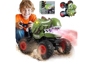 BEZGAR Monster Truck Toys - Remote Control Monster Truck with Spray, Light, Music, Dinosaur Toys for Kids, 1:20 Scale RC Truck with 360° Spins and Drifting, Remote Control Car for Boys 4-7 Camo Green