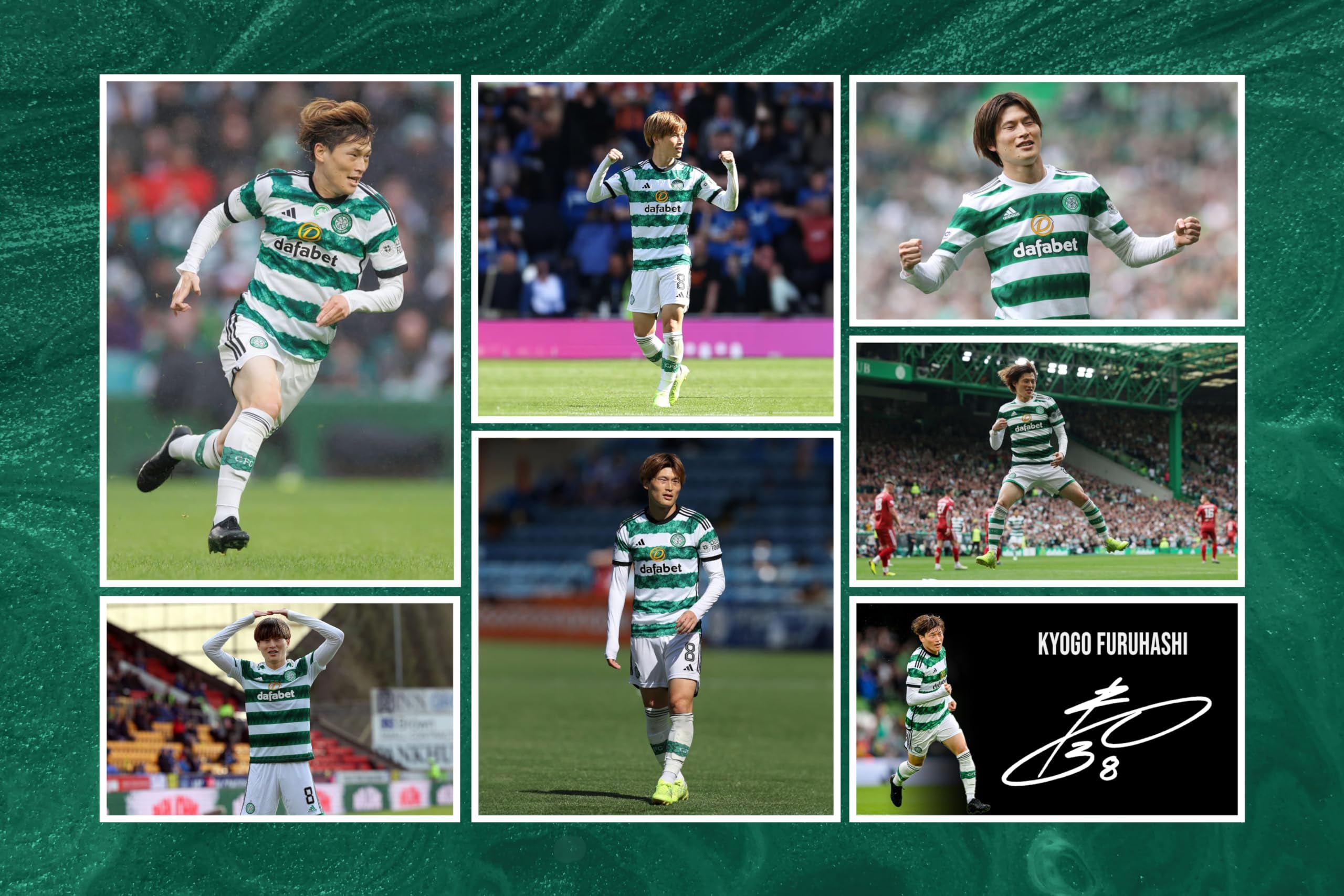 RJR PRINTS Kyogo Furuhashi - Celtic Signed 12x8 Inch Montage Photo Print Pre Printed Signature Autograph Football Gift