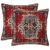 Gnhkmw Boho Pillow Covers 18X18 Set of 2, Boho Carpet Decorative Throw Pillow Covers,Vintage Red Monaco Persian Rug Pillow Cover Pillowcase Cushion Case for Home Sofa Couch Indoor Outdoor Decorations