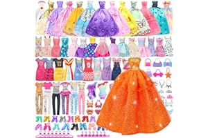 ZITA ELEMENT 75 Pcs Doll Clothes and Accessories Gift Box Package,5 Wedding Gowns 4 Evening Dresses 8 Fashion Dresses 3 Set Casual Outfit, 2 Swimsuit,30 Hanger 10 Shoes 10 Accessories for Girls 3-10 years old Gift
