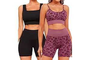 FINETOO Workout Sets for Women 4 Pieces Ribbed Crop Tank Shorts Active Gym Exercise High Waisted Sports Yoga Outfit S-L