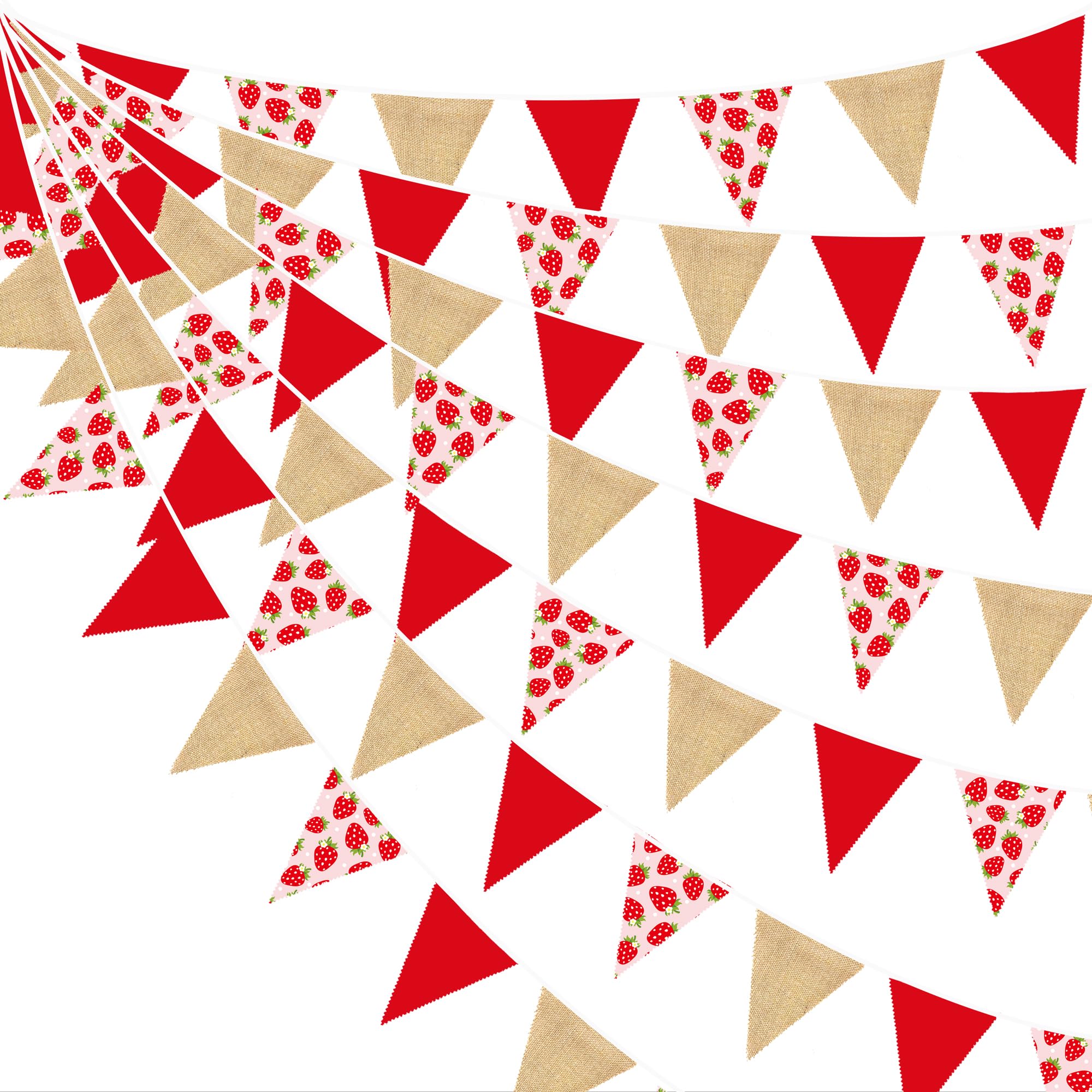 Photo 1 of 32Ft Strawberry Party Decorations Red Strawberry Burlap Triangle Flag Fabric Banner Pennant Garland Streamer for Berry Sweet Girls Birthday Wedding Engagement Baby Shower Rustic Party Decor Supplies