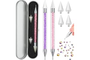 TATUO 2 Pieces Rhinestone Picker Dotting Pen, Dual-ended Rhinestone Gems Crystals Studs Picker Wax Pencil Pen Crystal Beads Handle Manicure Nail Art DIY Decoration Tool (Pink Purple)