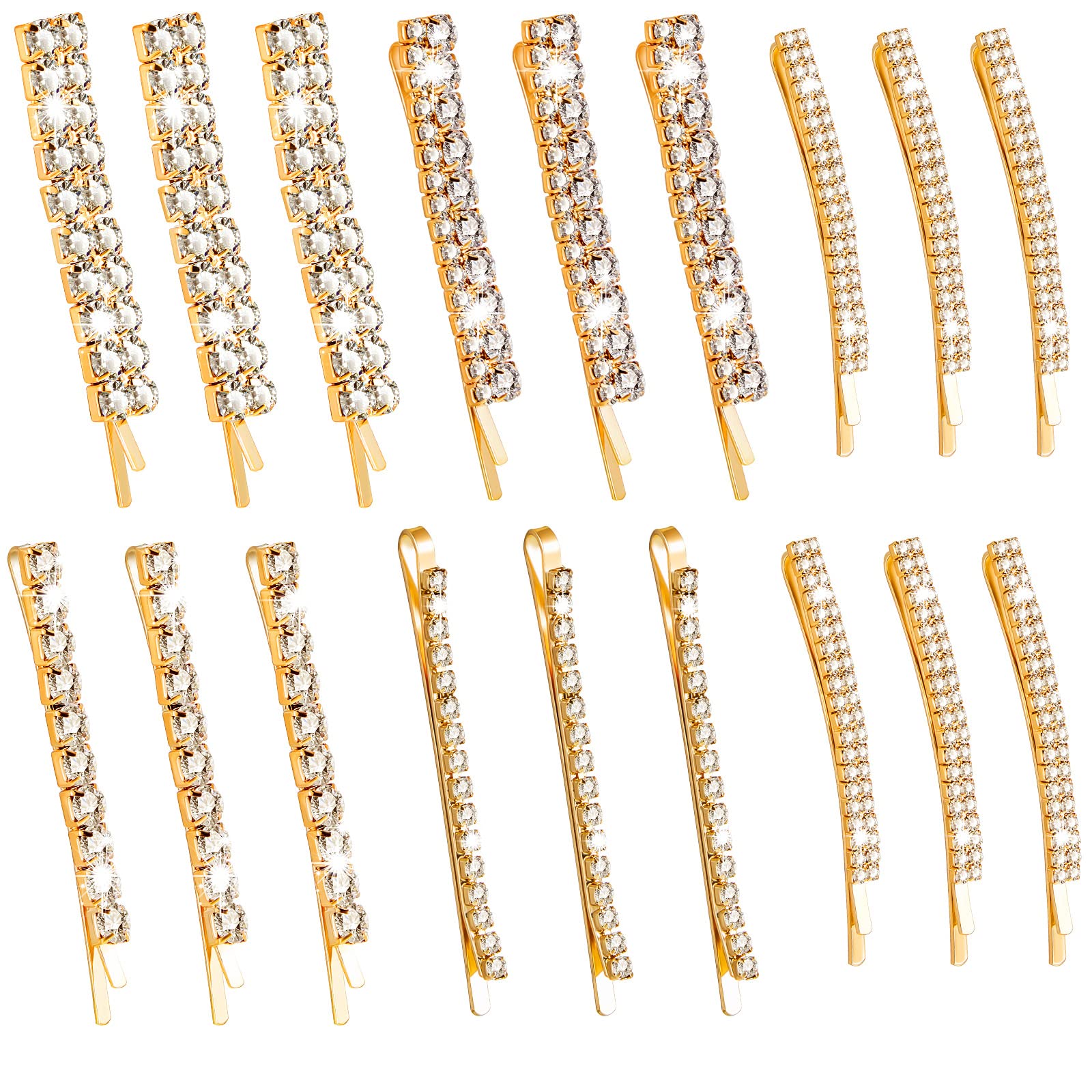 Photo 1 of 15 Pieces Rhinestone Hair Clips Metal Rhinestone Hair Pins Clear Crystal Bobby Pins for Women Luxury Hair Barrettes Bling Hair Pins Hair Accessories for Party Wedding Daily(Gold)