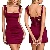 URYIAO Satin Silk Mini Dress for Women Bow Tie Short Homecoming Night Out Club Dresses