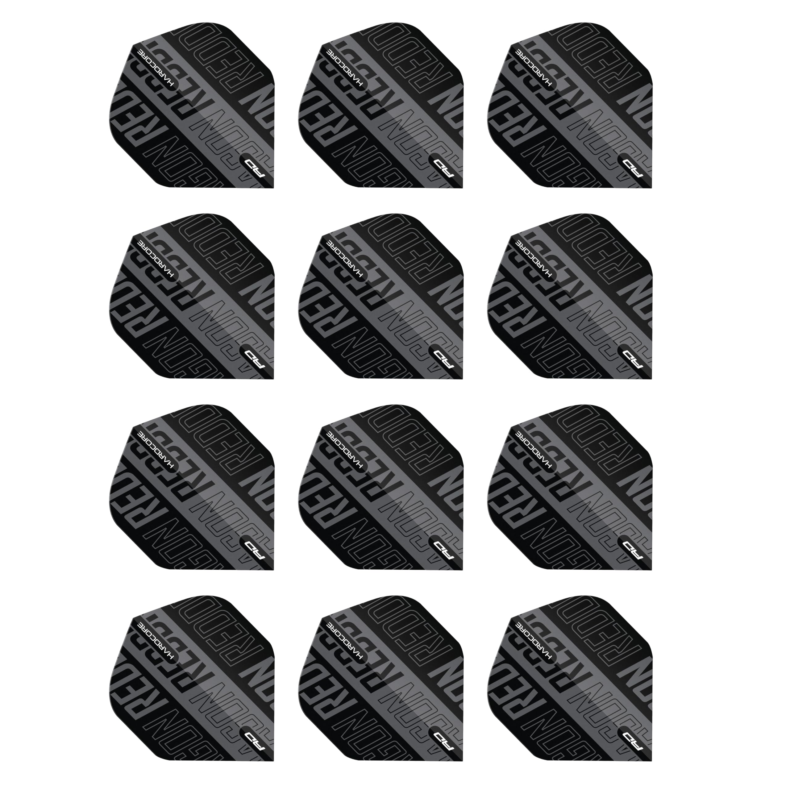 RED DRAGON Hardcore XT Black and Grey Dart Flights - 4 sets Per Pack (12 Dart Flights in total)