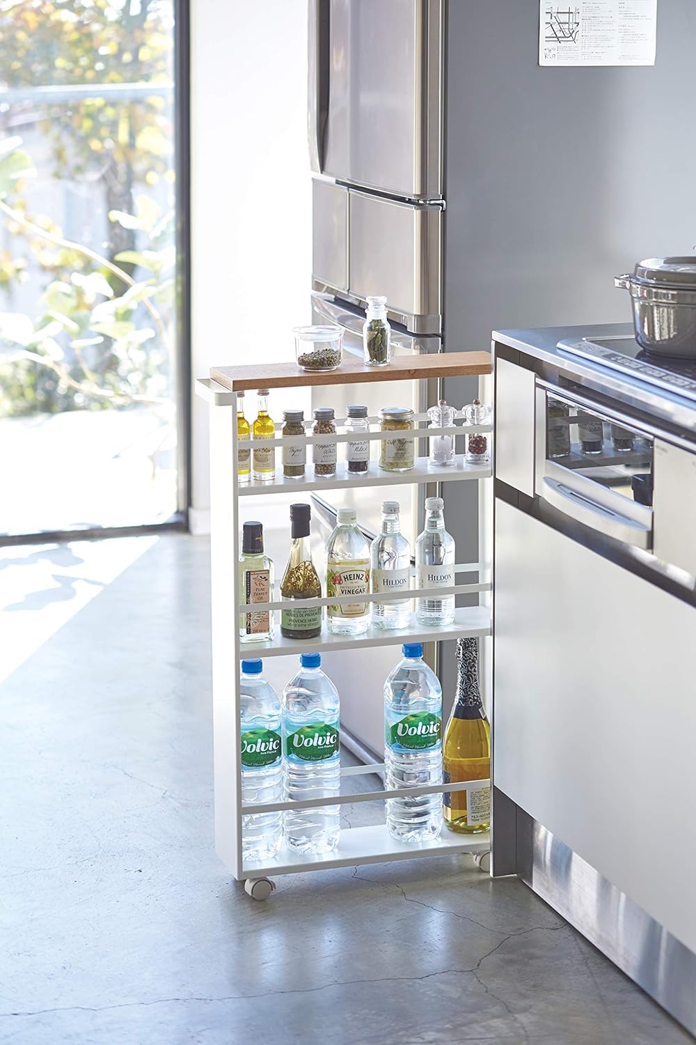 YAMAZAKI home Tower Rolling Slim Storage Cart With Handle White: Furniture & Decor