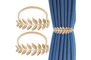 2 Pcs Curtain Tiebacks, Decorative Modern Style Curtain Ties for Drapes with Metal Leaf Design, Adjustable Length Spring Curt