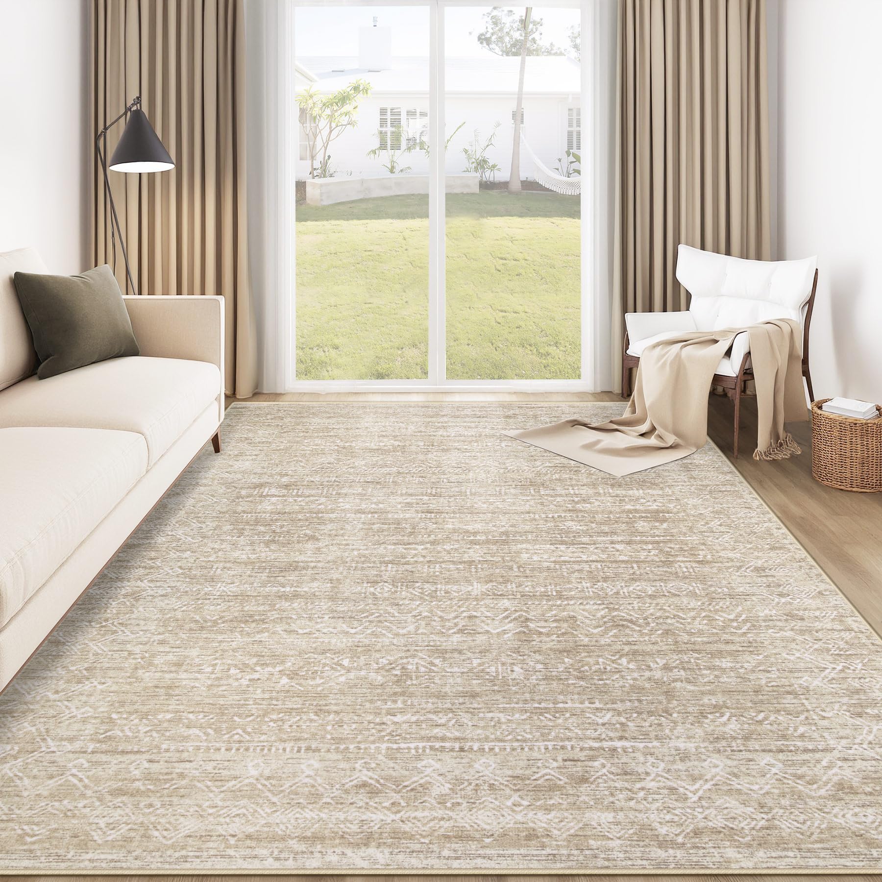 Photo 1 of Washable Rug 6x9 Area Rugs: Modern Geometric Rugs for Living Room Non Slip Soft Low Pile Moroccan Indoor Carpet for Bedroom Nursery Dining Room Home Office (Beige, 6'x9')
