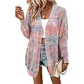 SHENHE Women's Crochet Lightweight Tie-dye Cardigan Loose Hollow Out Fall Knit Sweaters